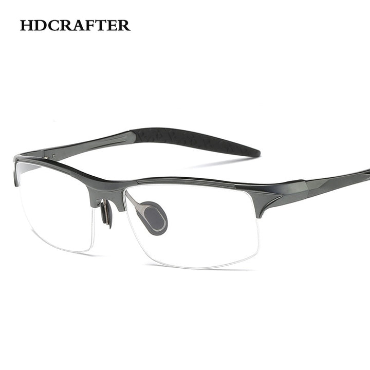 Hdcrafter Men's Semi Rim Square Rectangle Aluminun Alloy Frame Eyeglasses L8177 Semi Rim Hdcrafter Eyeglasses