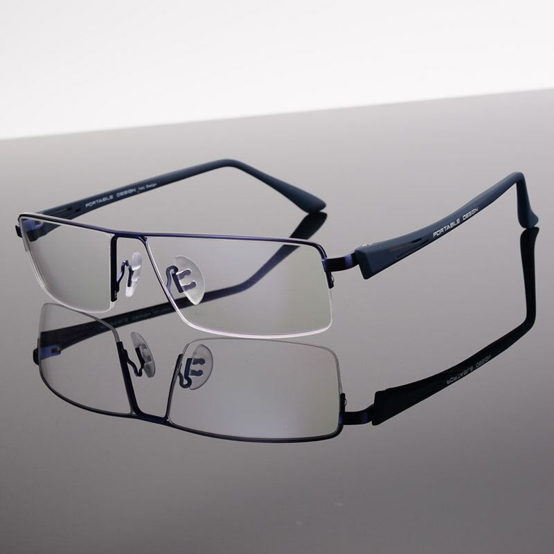 Hotochki Men's Semi Rim Rectangular Alloy Frame Eyeglasses P8157 Semi Rim Hotochki Blue