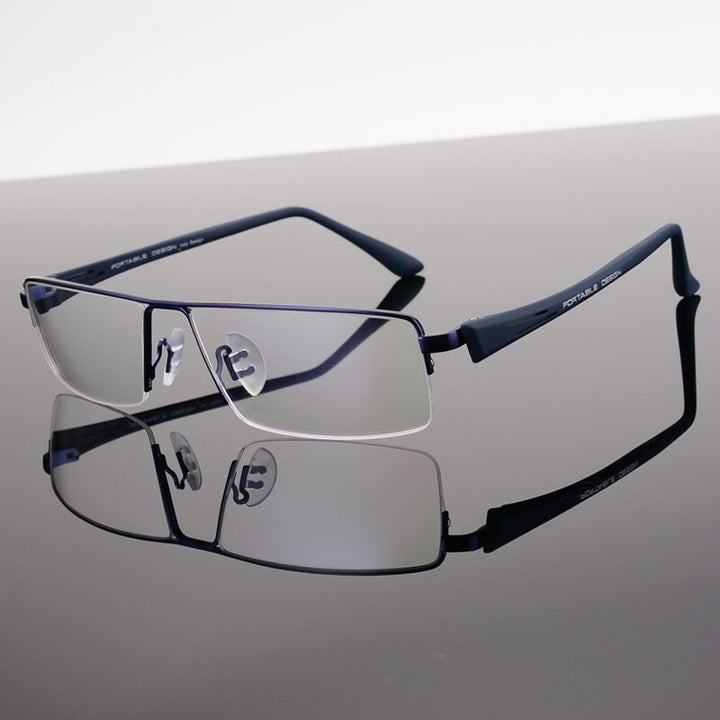 Hotochki Men's Semi Rim Rectangular Alloy Frame Eyeglasses P8157 Semi Rim Hotochki Blue