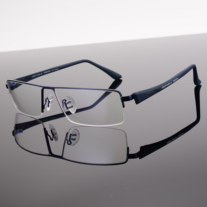 Hotochki Men's Semi Rim Rectangular Alloy Frame Eyeglasses P8157 Semi Rim Hotochki