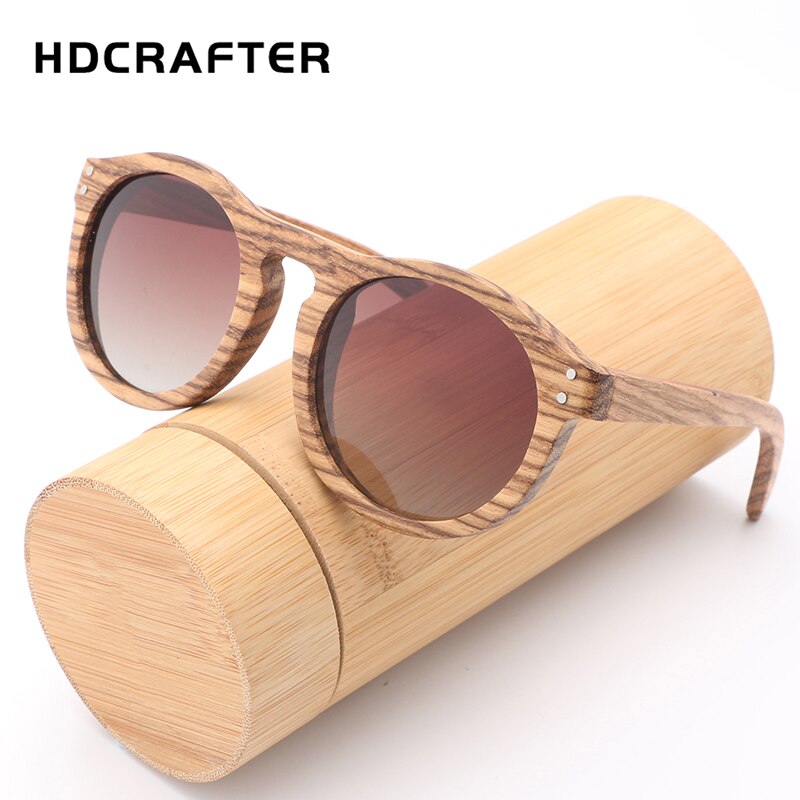 Hdcrafter Unisex Full Rim Round Bamboo Wood Frame Polarized Sunglasses Lw3016 Sunglasses HdCrafter Sunglasses   