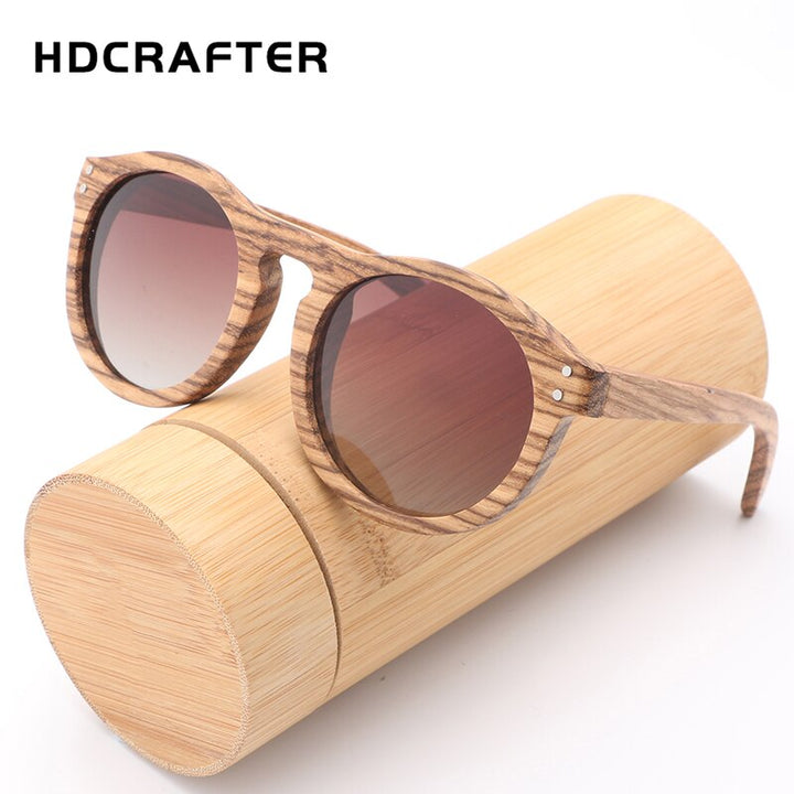 Hdcrafter Unisex Full Rim Round Bamboo Wood Frame Polarized Sunglasses Lw3016 Sunglasses HdCrafter Sunglasses
