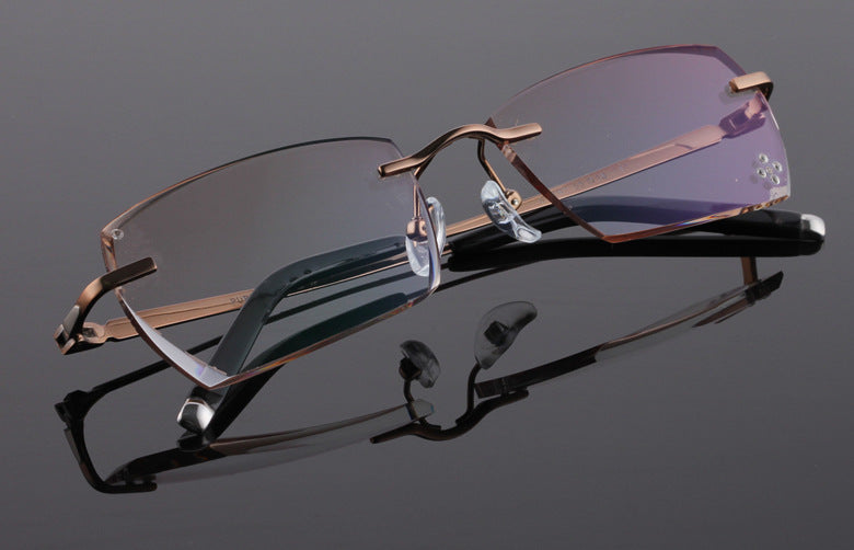 Reven Jate 611 Pure Titanium Rimless Diamond Cutting Glasses Frame Eyeglasses Men Brown Rimless Reven Jate