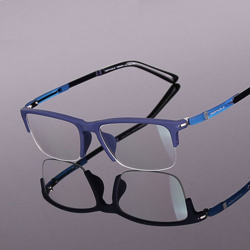 Hotochki Men's Semi Rim TR-90 Resin Square Frame Eyeglasses Semi Rim Hotochki Blue