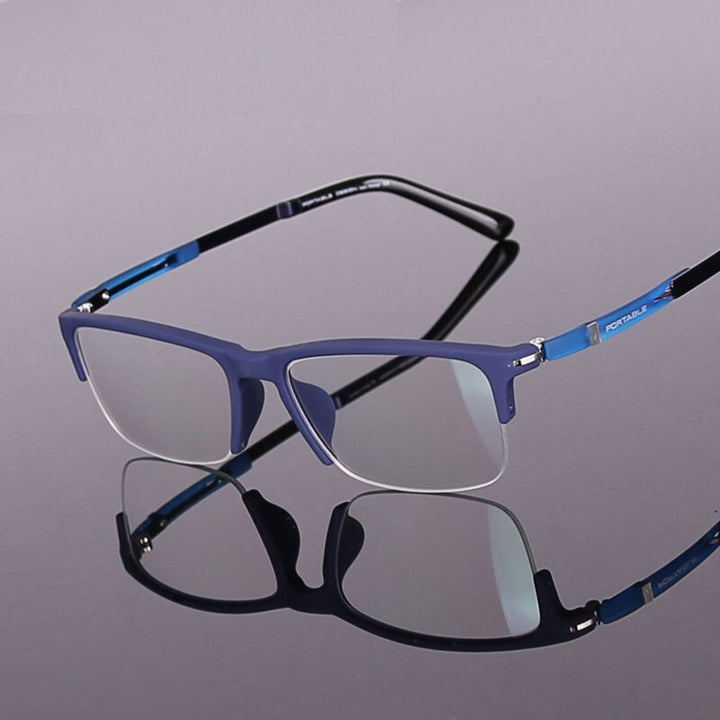 Hotochki Men's Semi Rim TR-90 Resin Square Frame Eyeglasses Semi Rim Hotochki Blue