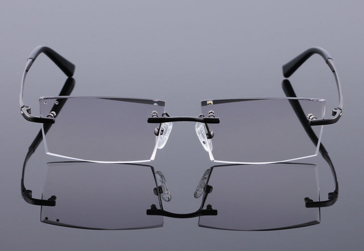 Reven Jate 5904 Titanium Rimless Diamond Cutting Man Glasses Frame Eyeglasses (Black) Rimless Reven Jate