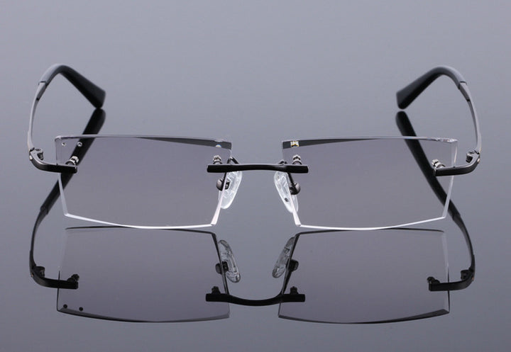 Reven Jate 5904 Titanium Rimless Diamond Cutting Man Glasses Frame Eyeglasses (Black) Rimless Reven Jate