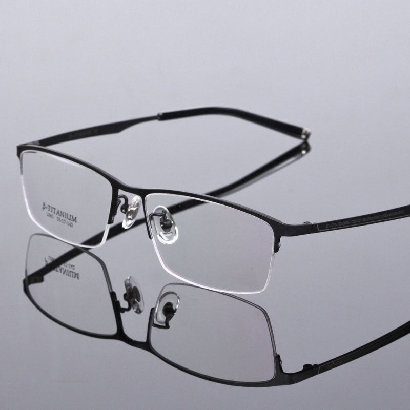 Men's Titanium Frame Half Rim Eyeglasses L063 Semi Rim Bclear black