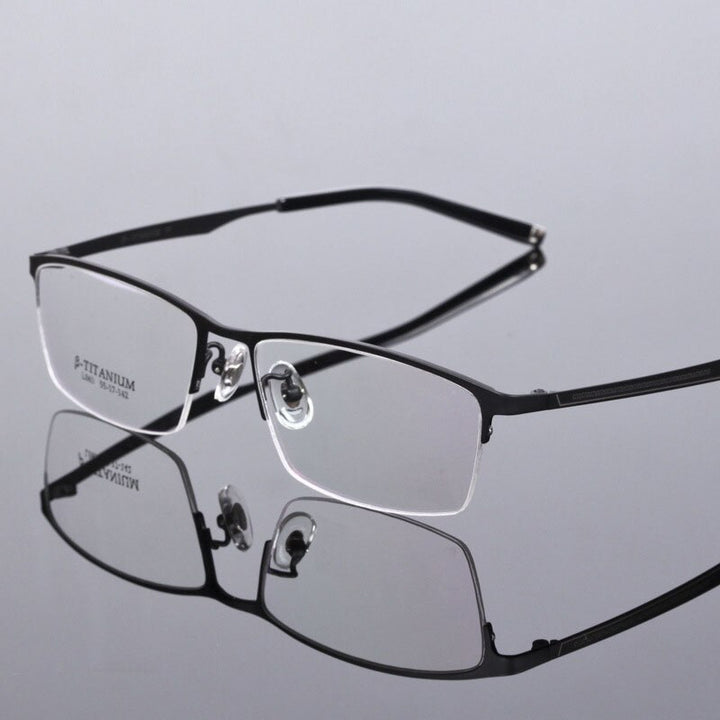 Men's Titanium Frame Half Rim Eyeglasses L063 Semi Rim Bclear black