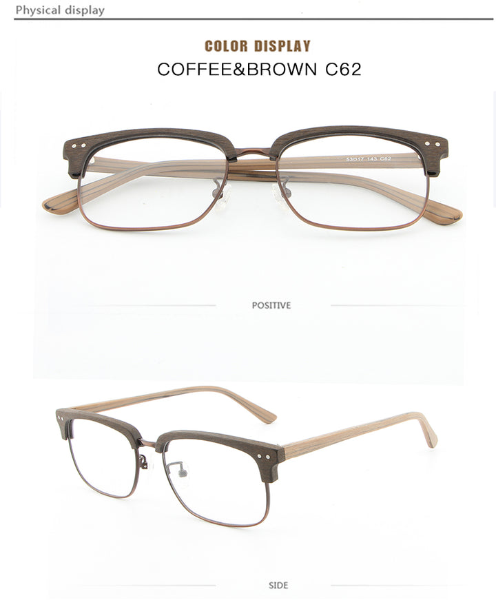 Hdcrafter Unisex Full Rim Square Wood Metal Frame Eyeglasses Lhb026 Full Rim Hdcrafter Eyeglasses