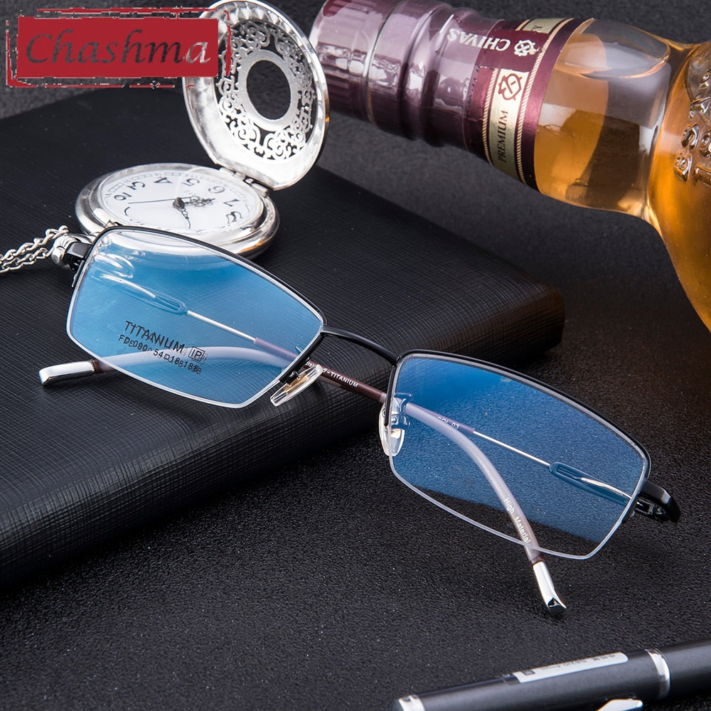 Chashma Ottica Men's Semi Rim Square Titanium Eyeglasses 090 Semi Rim Chashma Ottica