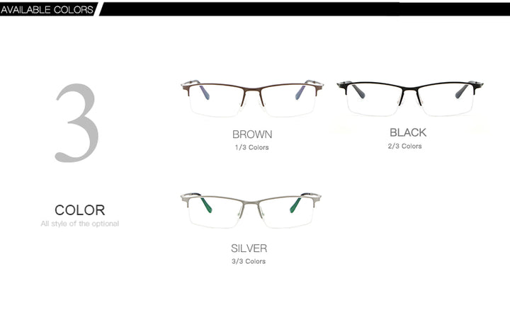 Hdcrafter Men's Semi Rim Rectangular Alloy Frame Eyeglasses Lp6263 Semi Rim Hdcrafter Eyeglasses