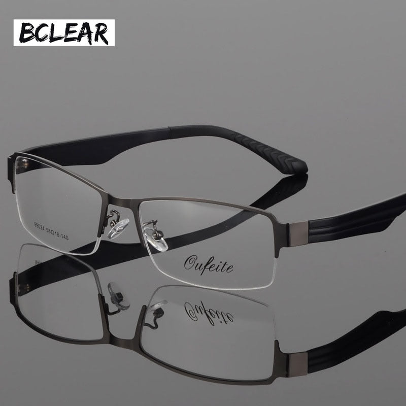 Bclear Men's Eyeglasses Semi Rim Wide Glasses Alloy Frame S99024 Semi Rim Bclear