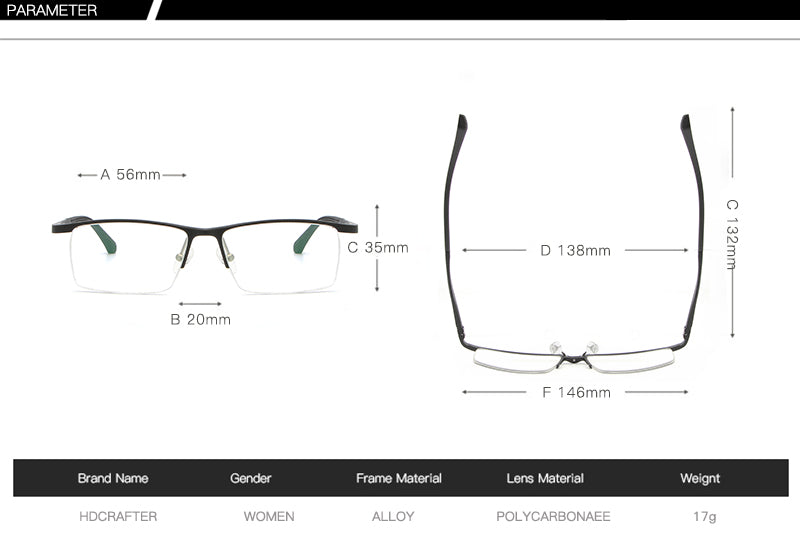 Hdcrafter Men's Semi Rim Rectangle Alloy Frame Eyeglasses Lp6236 Semi Rim Hdcrafter Eyeglasses