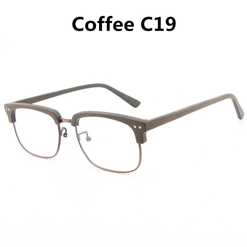 Hdcrafter Unisex Full Rim Square Wood Metal Frame Eyeglasses Lhb026 Full Rim Hdcrafter Eyeglasses coffee C19  