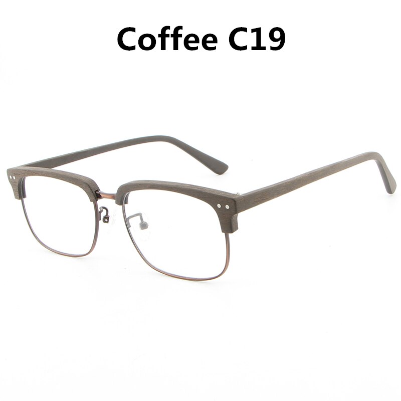 Hdcrafter Unisex Full Rim Square Wood Metal Frame Eyeglasses Lhb026 Full Rim Hdcrafter Eyeglasses coffee C19