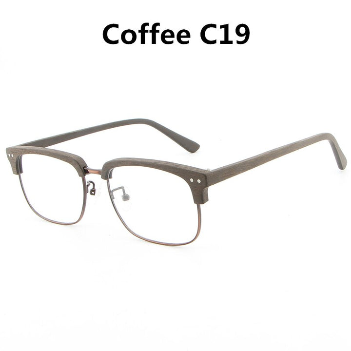 Hdcrafter Unisex Full Rim Square Wood Metal Frame Eyeglasses Lhb026 Full Rim Hdcrafter Eyeglasses coffee C19