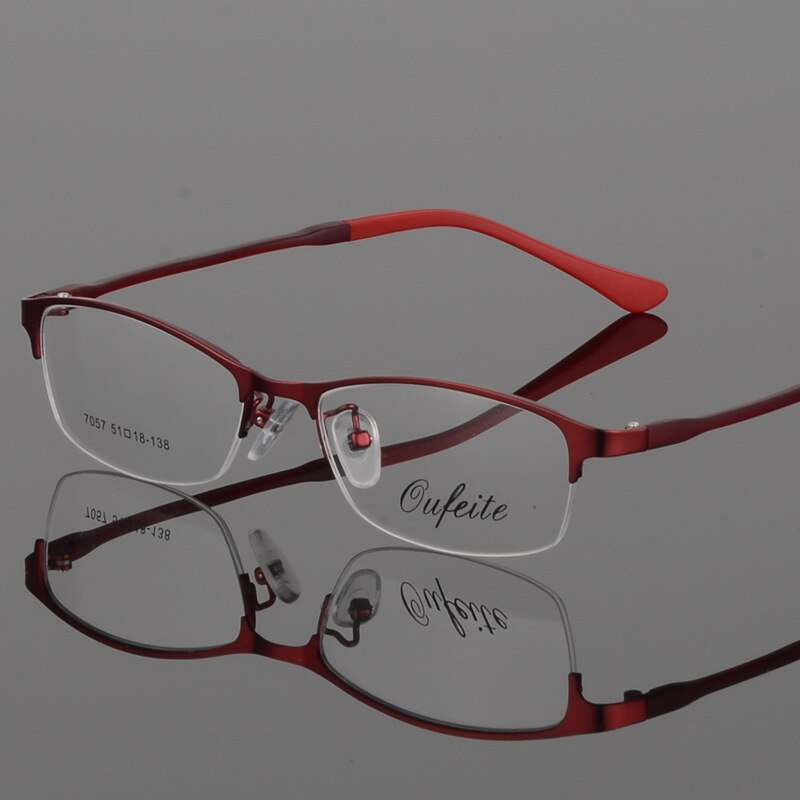 Women's Eyeglasses Alloy Frame Half Rim Tr Legs Mod 7057 Semi Rim Bclear Red