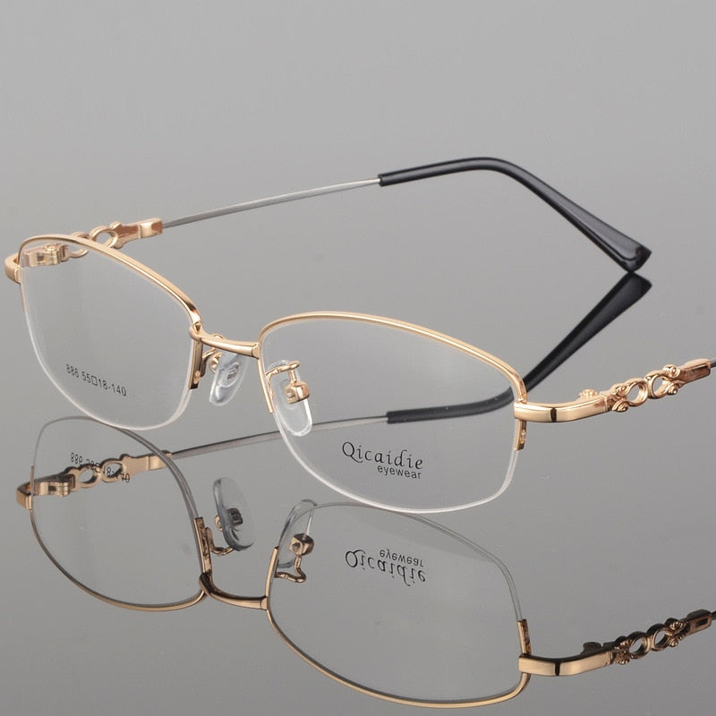 Women's Alloy Frame Half Rim Eyeglasses 886 Semi Rim Bclear Gold