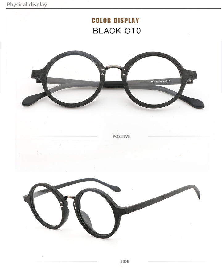 Hdcrafter Unisex Full Rim Round Wood Frame Eyeglasses Lhb028 Full Rim Hdcrafter Eyeglasses