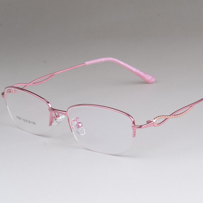 Women's Half Rim Alloy Frame Eyeglasses F6051 Semi Rim Bclear Pink