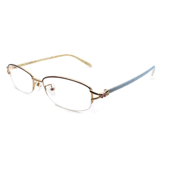 Reven Jate Women's Semi Rim Rectangle Alloy Eyeglasses 3066 Frames Reven Jate Golden  