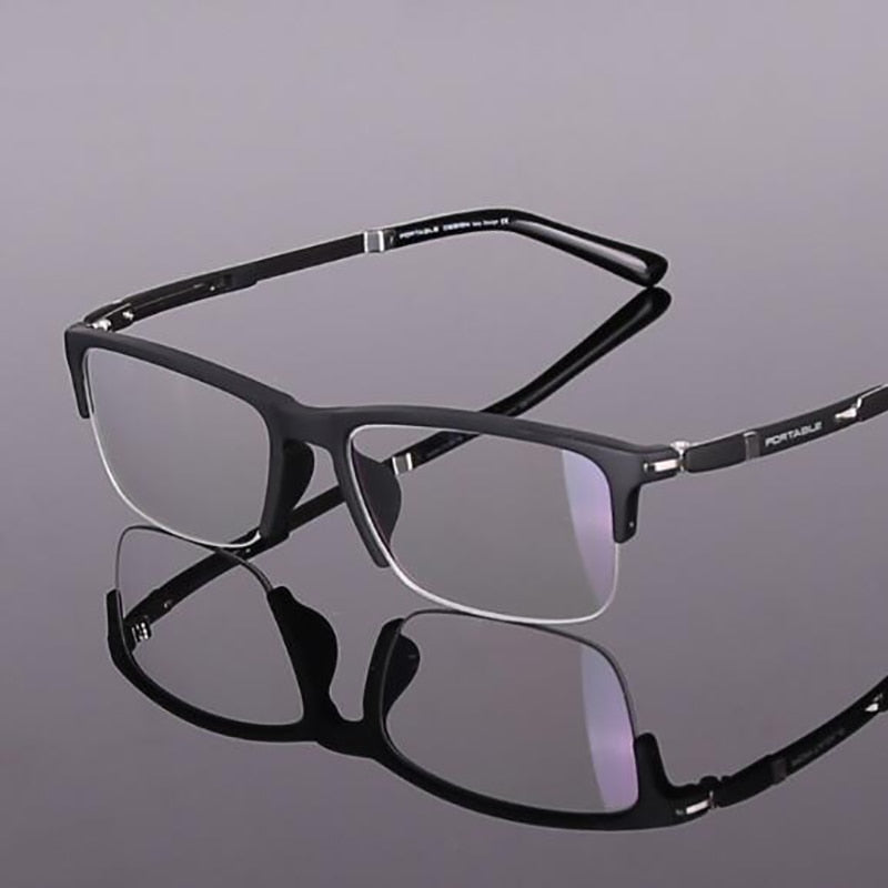 Hotochki Men's Semi Rim TR-90 Resin Square Frame Eyeglasses Semi Rim Hotochki