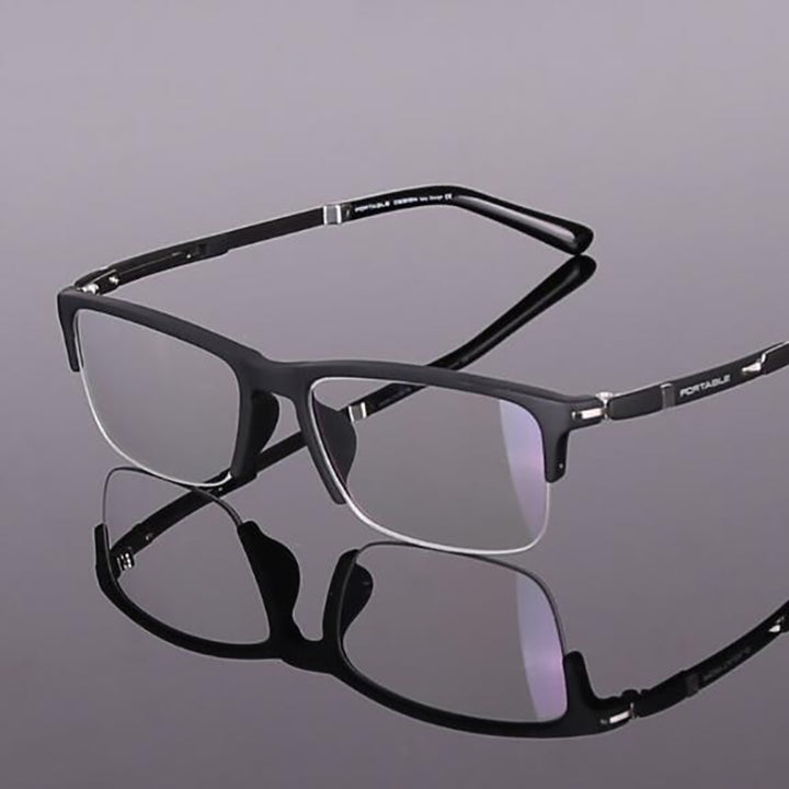 Hotochki Men's Semi Rim TR-90 Resin Square Frame Eyeglasses Semi Rim Hotochki