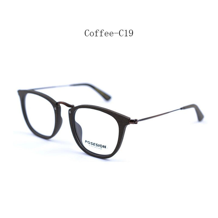 Hdcrafter Unisex Full Rim Round Metal Acetate Frame Eyeglasses Ps9121 Full Rim Hdcrafter Eyeglasses Coffee