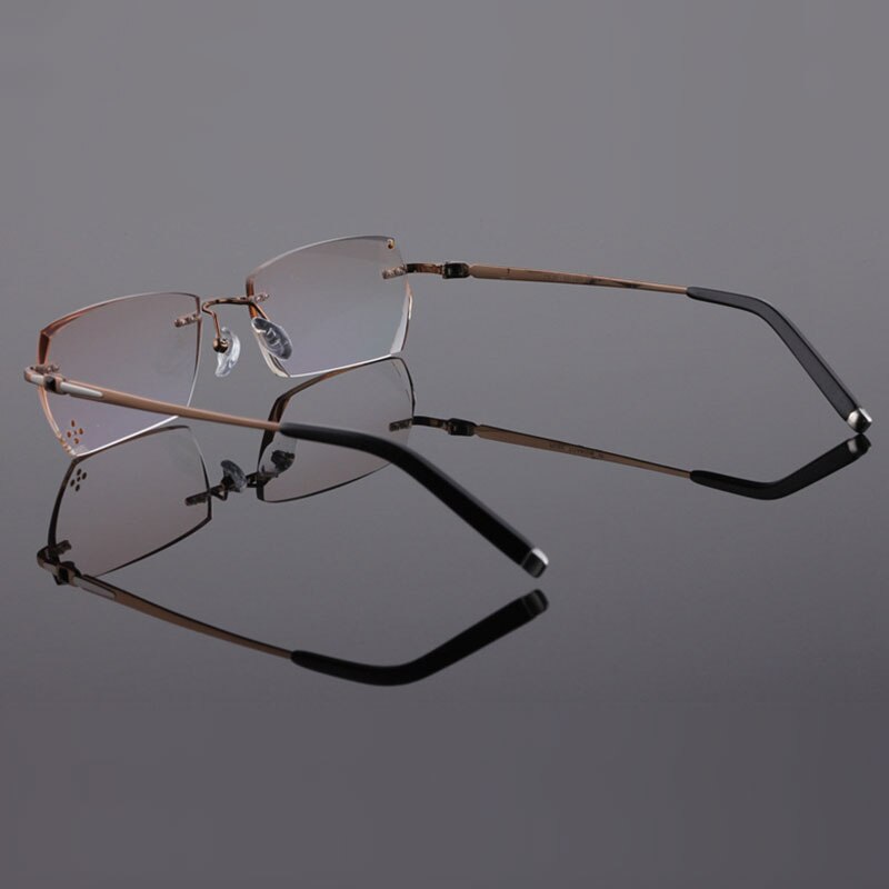 Reven Jate 611 Pure Titanium Rimless Diamond Cutting Glasses Frame Eyeglasses Men Brown Rimless Reven Jate
