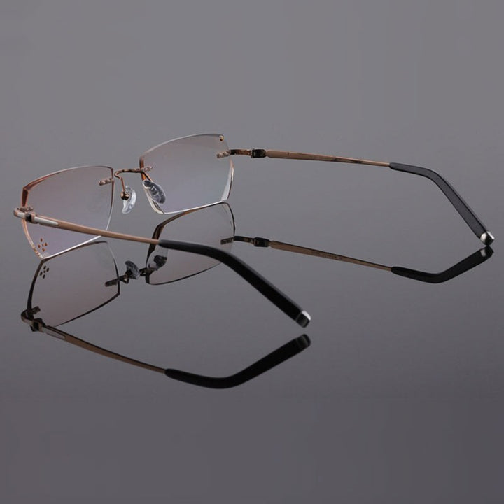 Reven Jate 611 Pure Titanium Rimless Diamond Cutting Glasses Frame Eyeglasses Men Brown Rimless Reven Jate