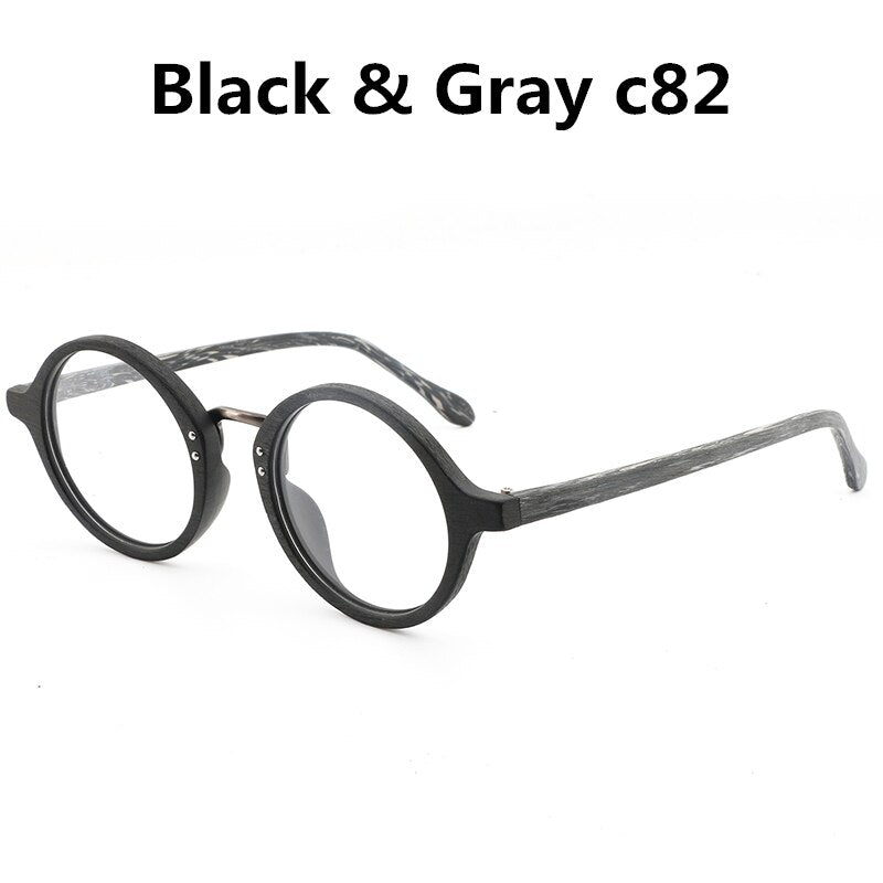 Hdcrafter Unisex Full Rim Round Wood Frame Eyeglasses Lhb028 Full Rim Hdcrafter Eyeglasses black gray C82
