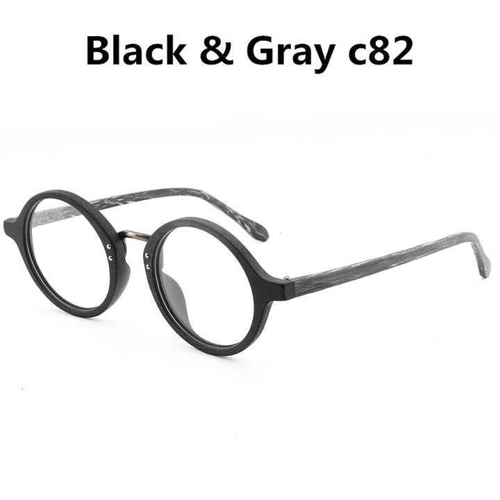 Hdcrafter Unisex Full Rim Round Wood Frame Eyeglasses Lhb028 Full Rim Hdcrafter Eyeglasses black gray C82