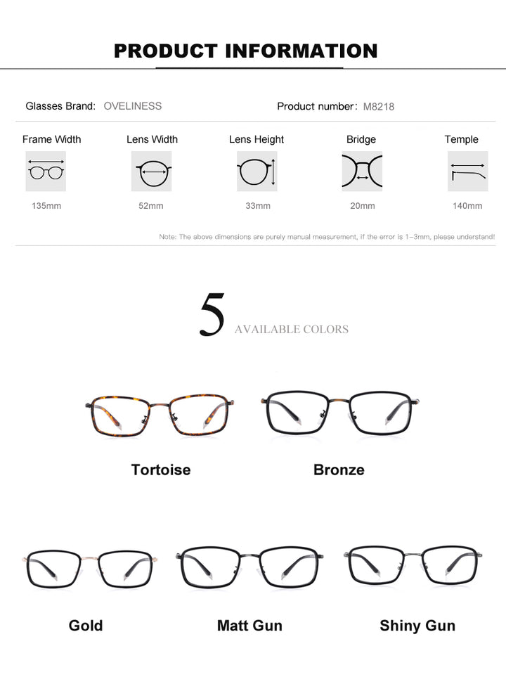 Oveliness Unisex Full Rim Square Alloy Eyeglasses 0037 Full Rim Oveliness