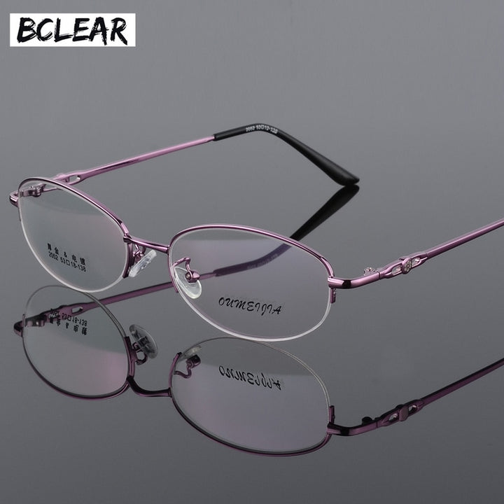 Women's Half Rim Eyeglasses Alloy Frame 2052 Semi Rim Bclear Purple