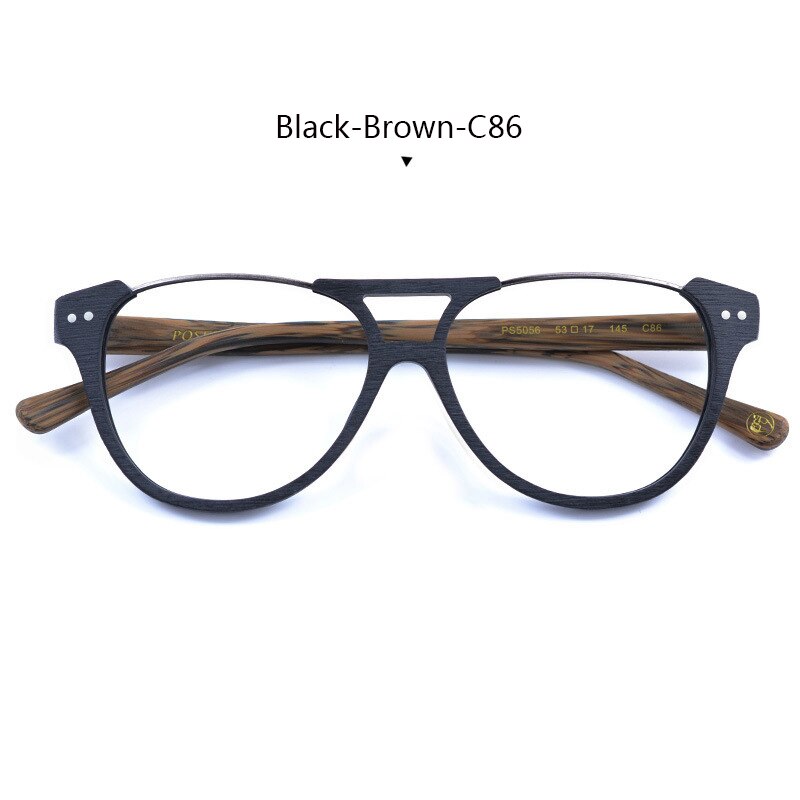 Hdcrafter Unisex Full Rim Round Double Bridge Metal Wood Frame Eyeglasses Ps5056 Full Rim Hdcrafter Eyeglasses C86