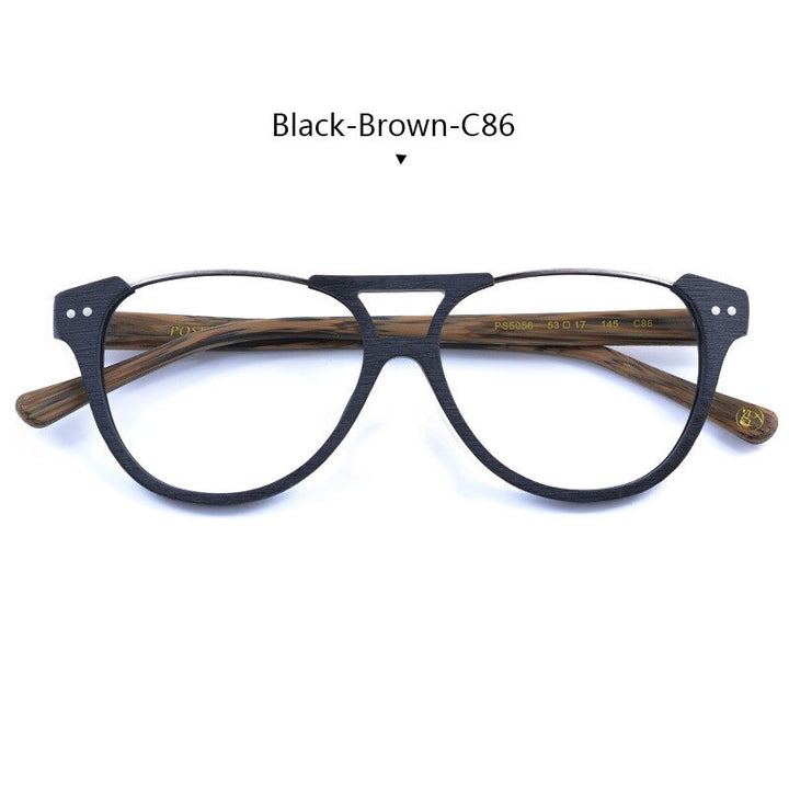 Hdcrafter Unisex Full Rim Round Double Bridge Metal Wood Frame Eyeglasses Ps5056 Full Rim Hdcrafter Eyeglasses C86