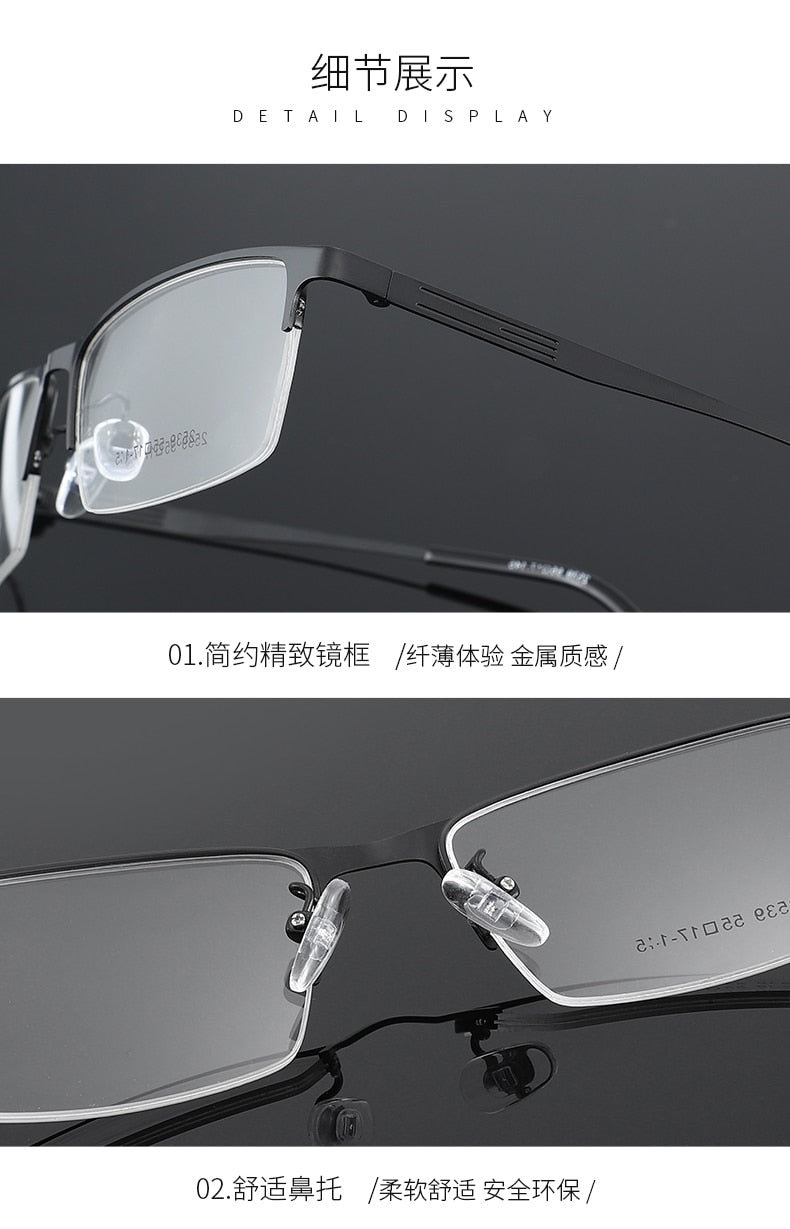 Men's Titanium Alloy Square Semi Rim Eyeglasses Sc2539 Semi Rim Bclear