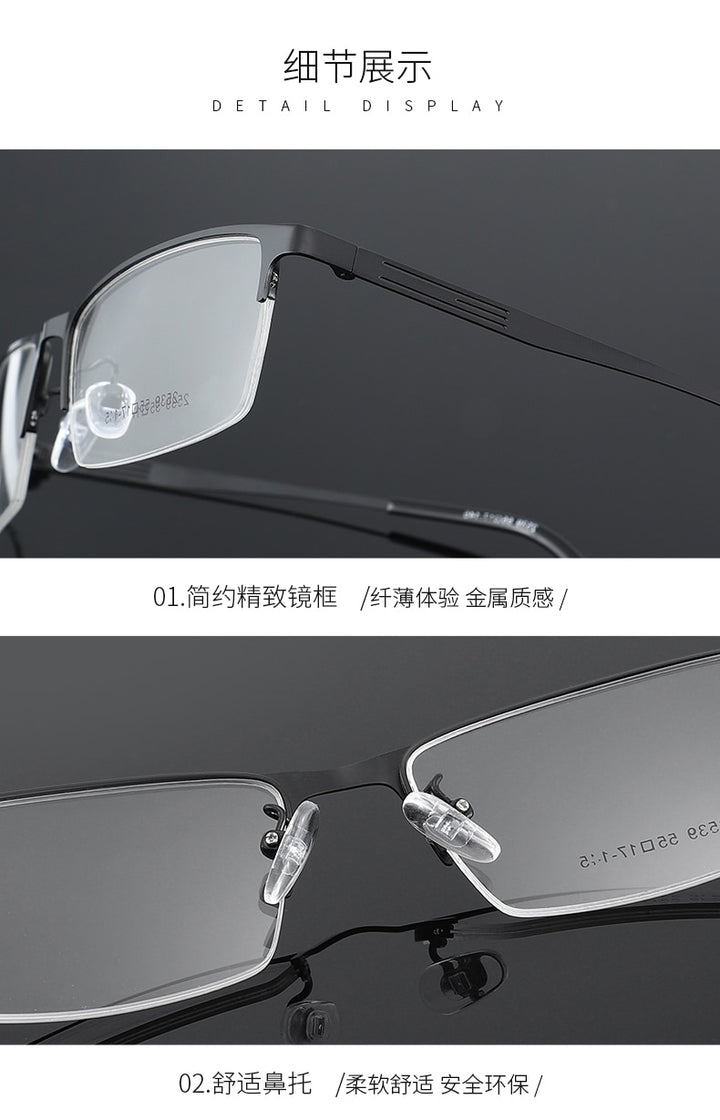 Men's Titanium Alloy Square Semi Rim Eyeglasses Sc2539 Semi Rim Bclear