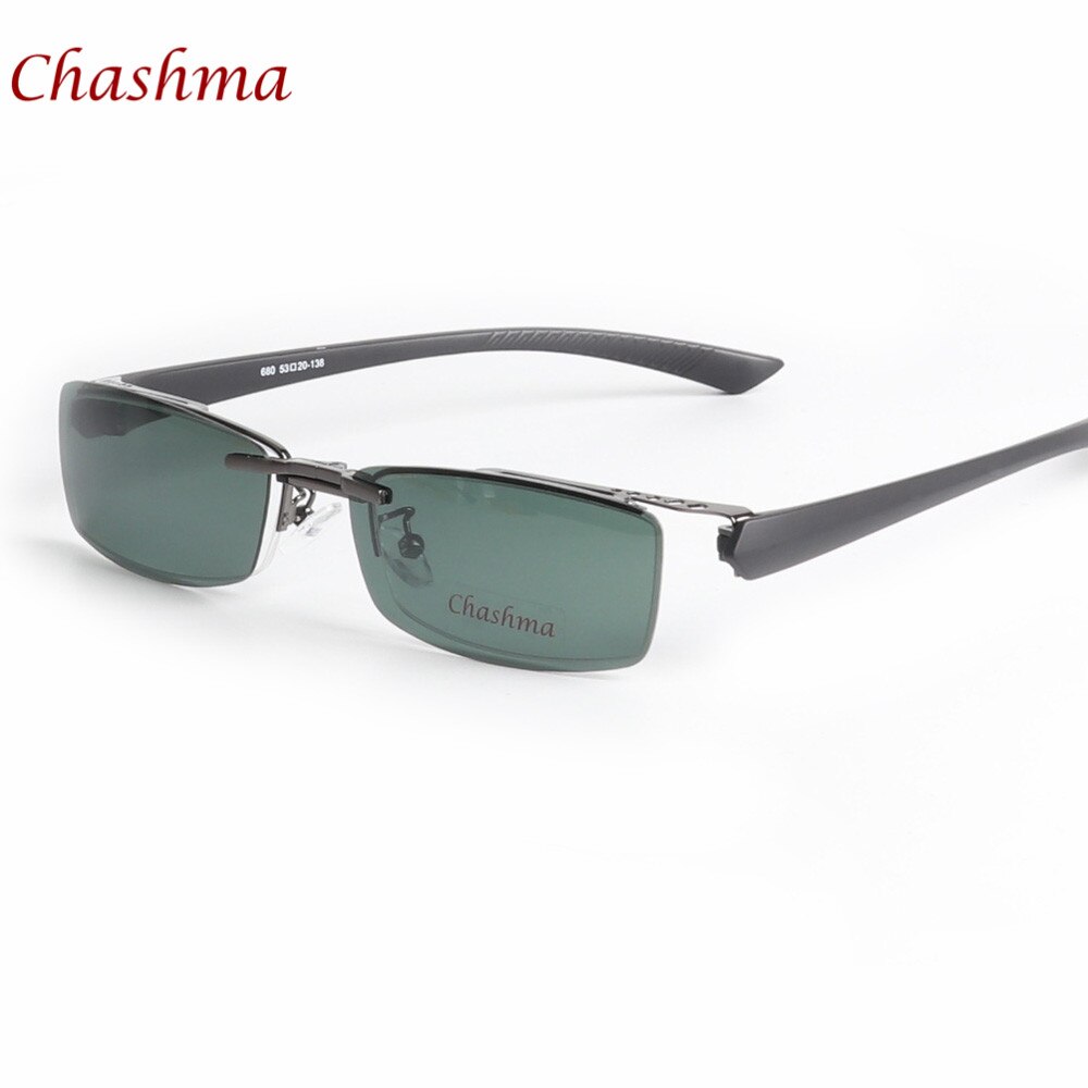 Chashma Ochki Men's Semi Rim Rectangle Alloy Eyeglasses Clip On Polarized Sunglasses 680 With Clip Ons Chashma Ochki