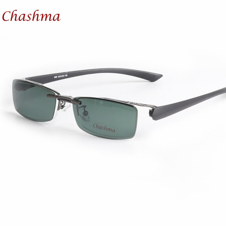 Chashma Ochki Men's Semi Rim Rectangle Alloy Eyeglasses Clip On Polarized Sunglasses 680 With Clip Ons Chashma Ochki