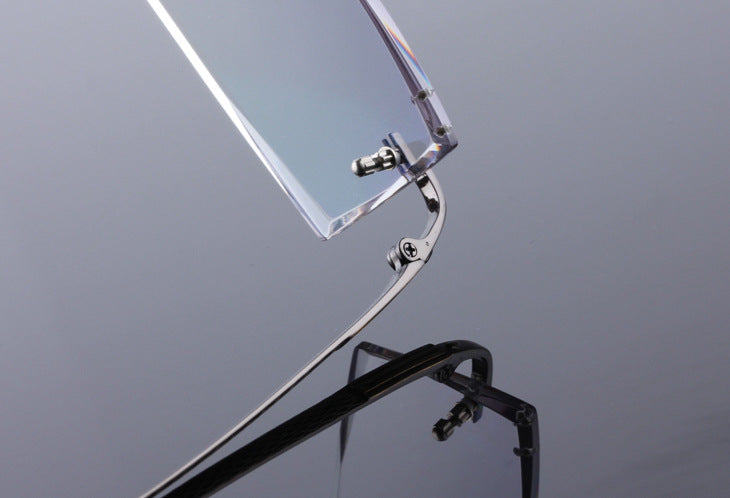 Reven Jate 5904 Titanium Rimless Diamond Cutting Man Glasses Frame Eyeglasses (Black) Rimless Reven Jate