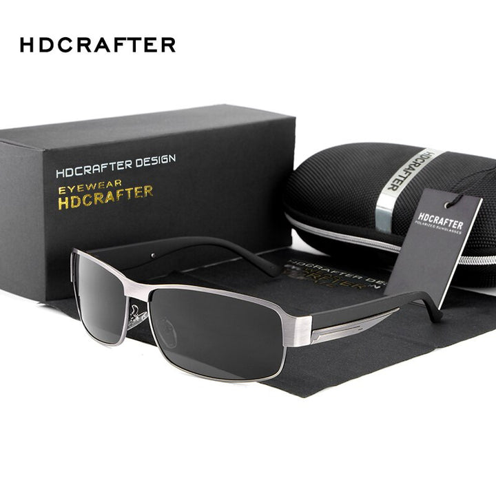 Hdcrafter Men's Full Rim Rectangle Alloy Frame Polarized Sunglasses Le007 Sunglasses HdCrafter Sunglasses
