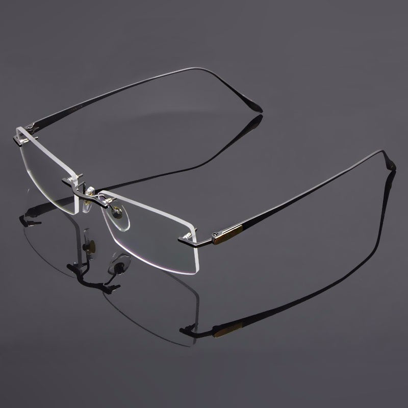 Reven Jate Unisex Rimless Square Titanium Eyeglasses 8047 Rimless Reven Jate