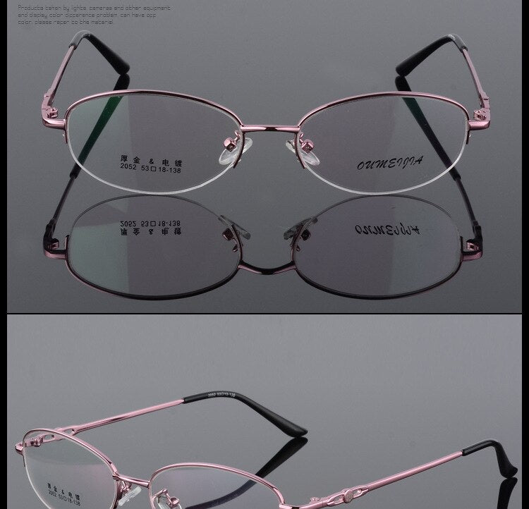 Women's Half Rim Eyeglasses Alloy Frame 2052 Semi Rim Bclear