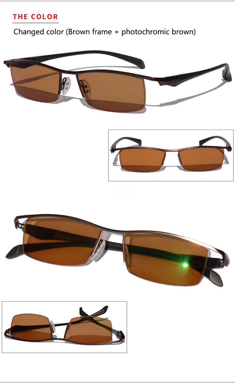 Men's Half Rim Titanium Frame Eyeglasses Photochromic P8011 Semi Rim Bclear