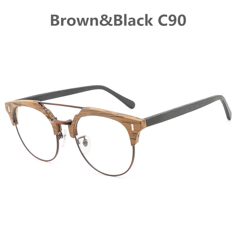 Hdcrafter Unisex Full Rim Round Wood Metal Frame Eyeglasses Bc01 Full Rim Hdcrafter Eyeglasses C90