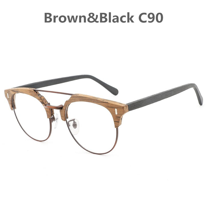 Hdcrafter Unisex Full Rim Round Wood Metal Frame Eyeglasses Bc01 Full Rim Hdcrafter Eyeglasses C90