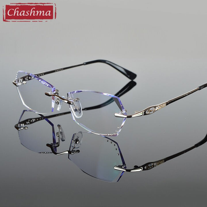 Chashma Women's Rimless Oval Polygon Titanium Eyeglasses 6011 Rimless Chashma
