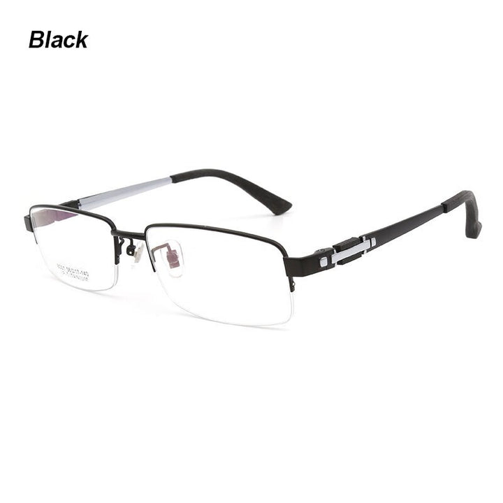 Hotochki Men's Semi Rim Rectangle Titanium Acetate Wood Eyeglasses 8001 Semi Rim Hotochki Black